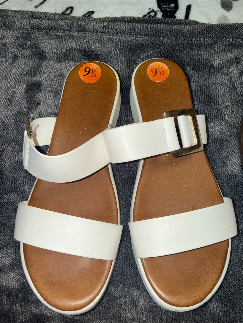 Women’s White Slide Sandals with Buckle Accent
